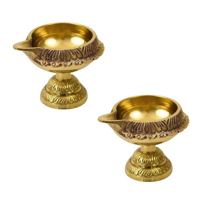 Traditional Brass Diya for Puja - Set of 2