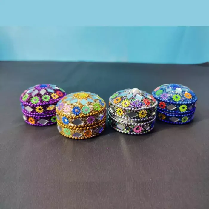Designer metal sindur dani / kumkum box(Set of 4) - 2.5 cm