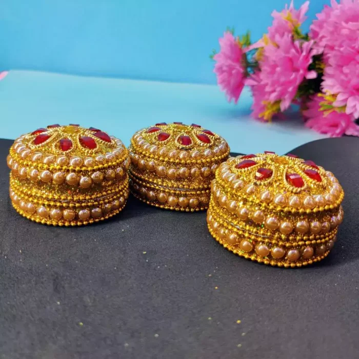 Decorative and Designer metal sindur dani / kumkum box(Set of 3) - 3 cm