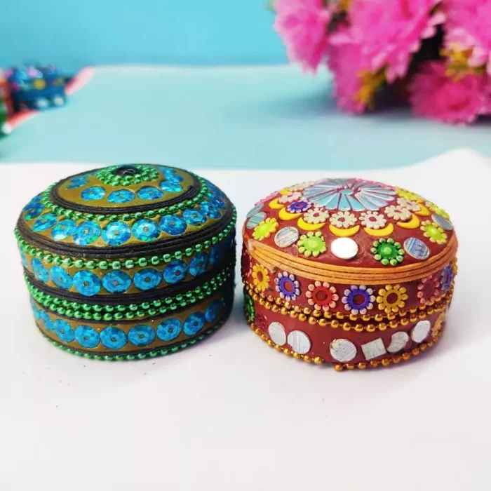 Designer metal sindur dani / kumkum box(Set of 2) - 4 cm