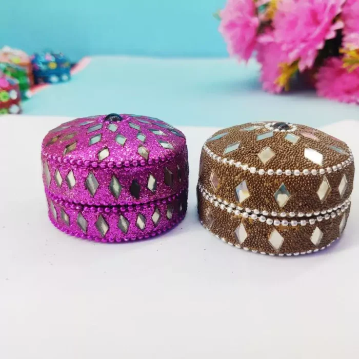 Designer metal sindur dani / kumkum box(Set of 2) - 4 cm