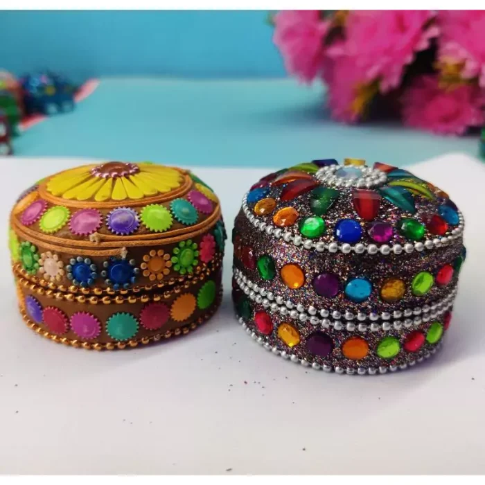 Designer metal sindur dani / kumkum box(Set of 2) - 4 cm