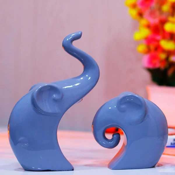 Elephant Showpiece for Home Decor, Set of 2 (Grey) Polyresin – 7.5 Inch
