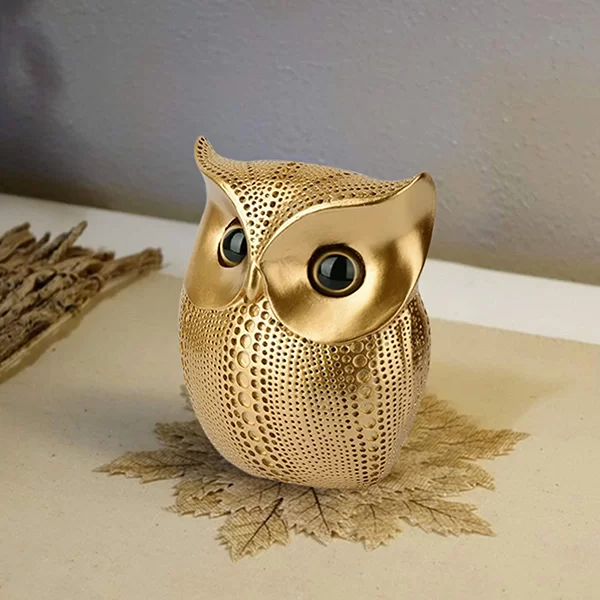 Decorative Golden Owl Figurine Set – Handcrafted Showpiece