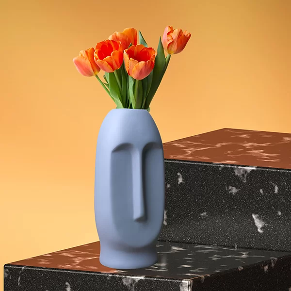 Human Face Flower Vases for Home Decor (Grey) Polyresin – 9.5 Inch