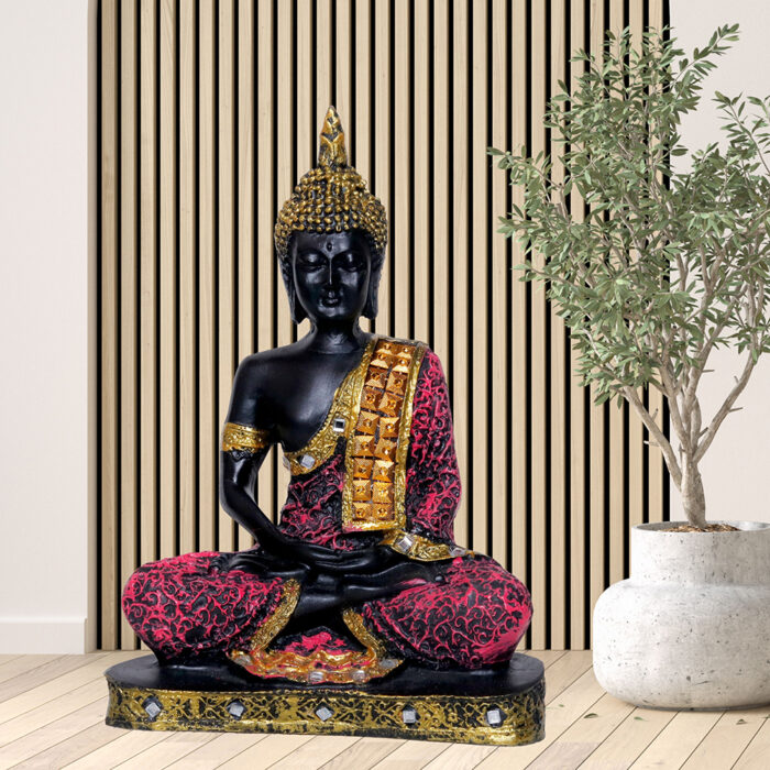 Meditation Buddha Showpiece for Home Decor (Pink & Black) Polyresin – 9.5 Inch
