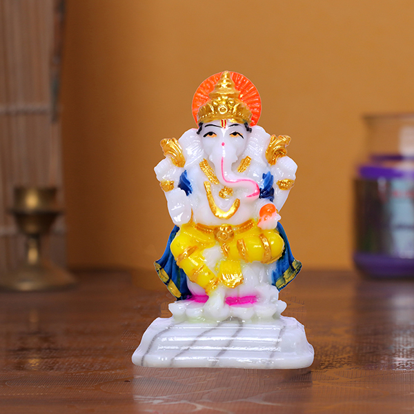 Lord Ganesha Idol – 9 cm (H) x 6 cm (L) x 4 cm (D) | Resin Ganpati Murti for Home & Office