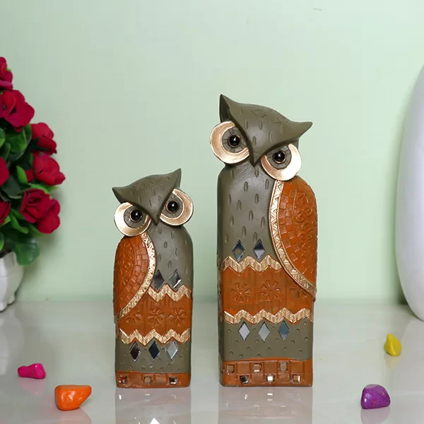 Handcrafted Owl Figurine Set – Decorative Showpiece With Two Different Sizes