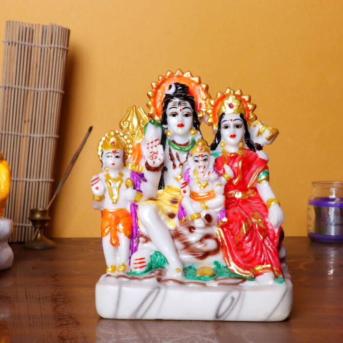 Shiva Parivar Idol | Lord Shiva, Goddess Parvati, Ganesha & Kartikeya Murti | 12 cm (L) x 8 cm (D) x 19 cm (H) | Hindu God Statue