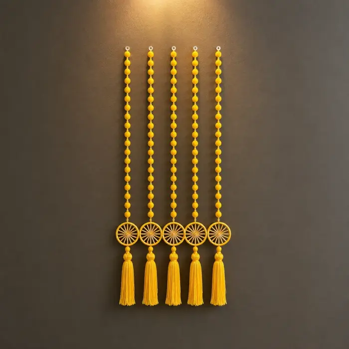 Handmade Yellow Dream Catcher Door Hanging Toran with Wooden Rings and Tassels for Home Entrance & Pooja Room Decoration