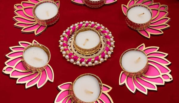 Decorative candles and diyas for home temple, Diwali decoration, Lakshmi Pooja, Navratri, and festive Indian home décor