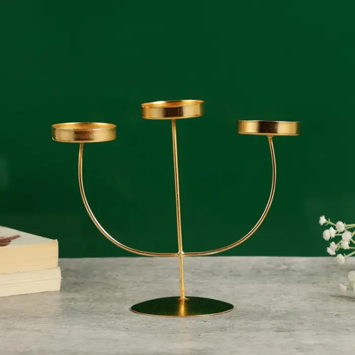 3 head gold tealight candle holder for home decor