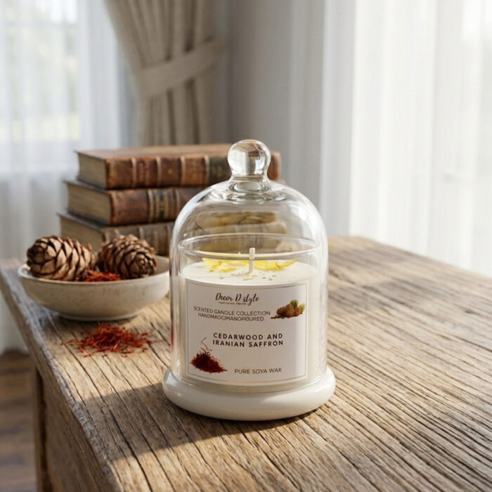 Glass Bell Jar Candle With Cedarwood And Iranian Saffron Aroma Candle