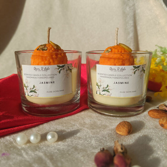 Motichoor Laddu Jar Candle with Jasmine Aroma – Festive Scented Delight Candle