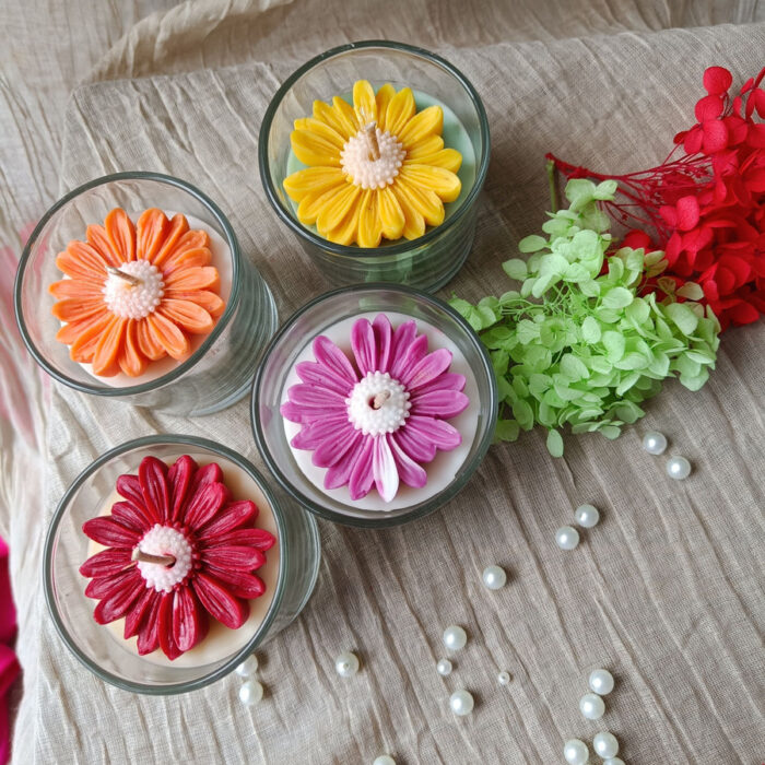 Daisy Flower Candle Combo of 4 aroma (Lavender, Champa, Jaismine, Rose) Candle