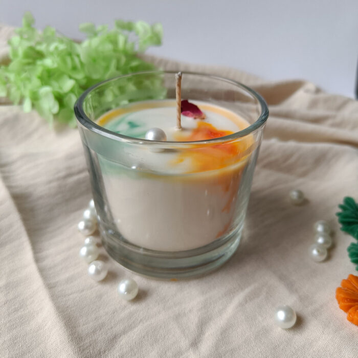 TIRANGA Glass Jar Candle – Unscented | Patriotic Tricolor Design Candle